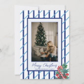 キャンディケインとブルーのストライプ | クリスマス家族写真 シーズンカード (正面)