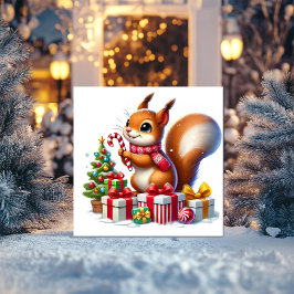 キャンディケインとプレゼントを持つリス シーズンカード