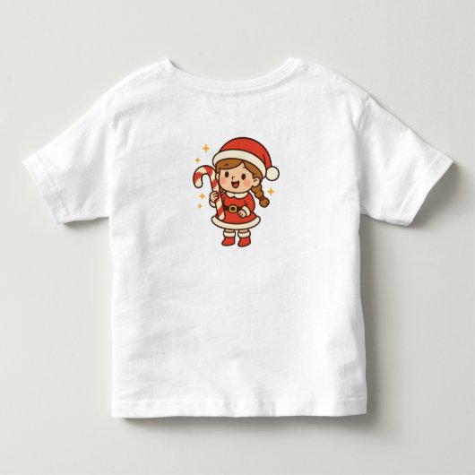 キャンディケインの小さなサンタガール トドラーTシャツ (裏面)