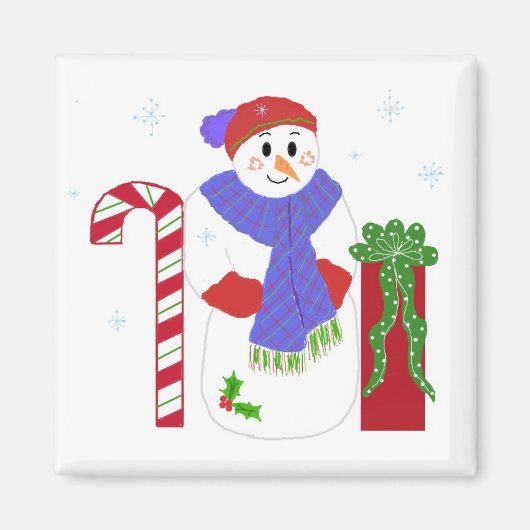 キャンディケインの雪だるま マグネット (正面)