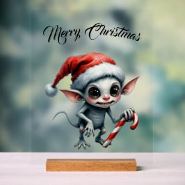 キャンディケインを持つふざけたクリスマスエルフ アクリルサイン