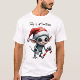 キャンディケインを持つふざけたクリスマスエルフ。 Tシャツ