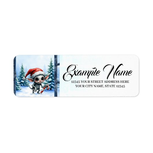 キャンディケインを持つファンタジーなクリスマスエルフ ラベル (正面)