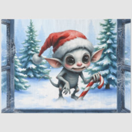 キャンディケインを持つファンタジーなクリスマスエルフ 薄葉紙