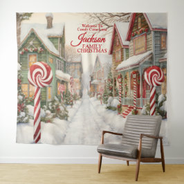 キャンディケイン通りのクリスマス背景 タペストリー