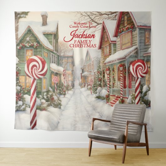 キャンディケイン通りのクリスマス背景 タペストリー (インサイチュ(横))