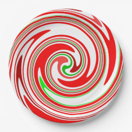 キャンディケイン スワール 赤 白 緑 クリスマス パーティー ペーパープレート