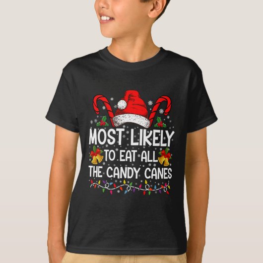 キャンディケーンを全て食べ尽くしそうなクリスマス Tシャツ (正面)