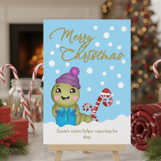 キャンディケーンを持つキャラクターのクリスマスワーム シーズンカード