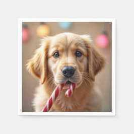 キャンディケーンを持つゴールデンレトリバーの子犬 スタンダードカクテルナプキン