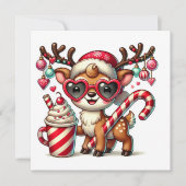 キャンディケーンを持つ祭りのトナカイ シーズンカード (正面)