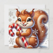 キャンディケーンを持つ陽気なリス シーズンカード (正面)