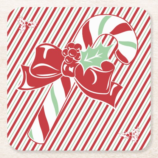 キャンディケーン ストライプ クリスマスコースター スクエアペーパーコースター (正面)