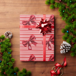 キャンディケーン ストライプ 赤いリボン クリスマスの飾り ラッピングペーパー