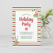 キャンディケーン ペッパーミント ストライプ かわいい ホリデーパーティー 招待状 (スタンド正面)