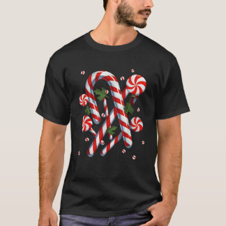 キャンディケーン 陽気で明るい 赤と白のキャンディ Tシャツ