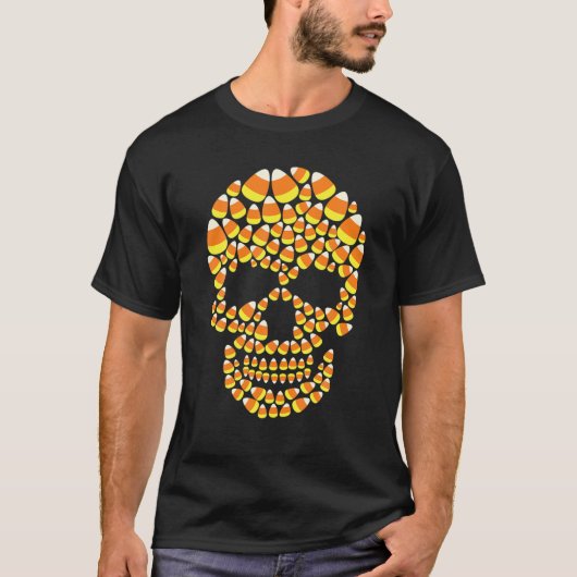 キャンディコーンスカルハロウィンおもしろい衣装 Tシャツ (正面)