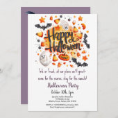 キャンディコーントリックオアトリートこうもりハローウィンパーティ 招待状 (正面/裏面)