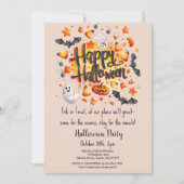 キャンディコーントリックオアトリートこうもりハローウィンパーティ 招待状 (正面)