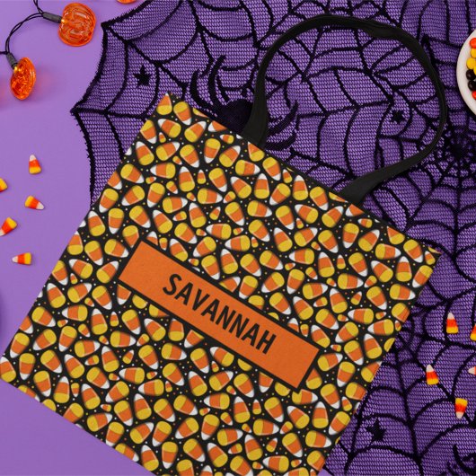 キャンディコーンパターンハロウィーン名前をカスタムする トートバッグ