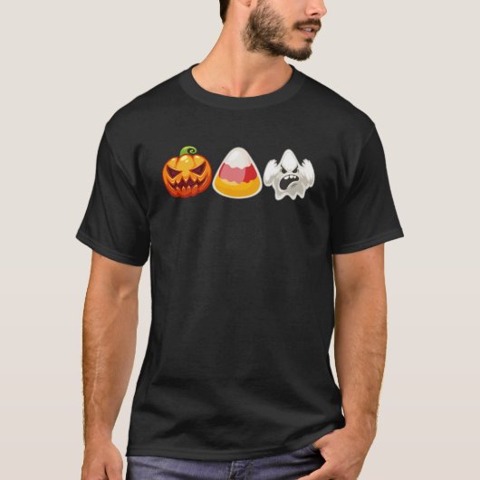 キャンディコーン幽霊カボチャおもしろいハロウィーンの衣装キッド Tシャツ (正面)