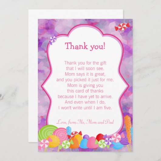 キャンディサンキューカードパープルピンク サンキューカード (正面/裏面)