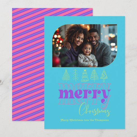 キャンディショップツリー落書きモダン レトロホリデー写真 シーズンカード (正面/裏面)
