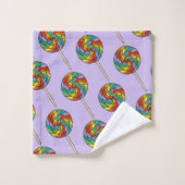 キャンディショップパープルレインボー棒つきキャンデーロリポップ・アートのー バスタオルセット (ウォッシュタオル)