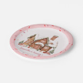 「キャンディジンジャーブレッドハウスピンク誕生日 ペーパープレート (アングル)