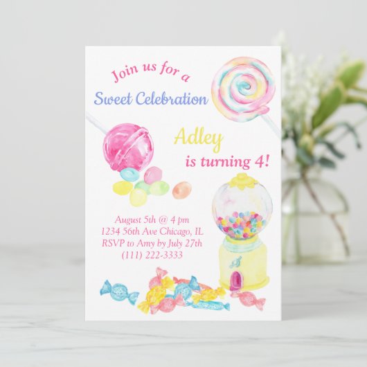 キャンディスイート棒つきキャンデーガール誕生日  招待状 (スタンド正面)