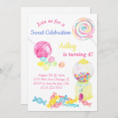 キャンディスイート棒つきキャンデーガール誕生日  招待状 (正面/裏面)