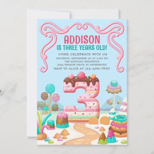 キャンディスウィートガールのキャンディランド第3の誕生日 招待状 (正面)