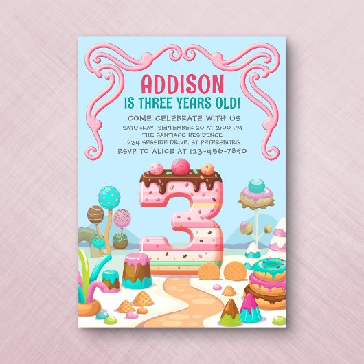 キャンディスウィートガールのキャンディランド第3の誕生日 招待状