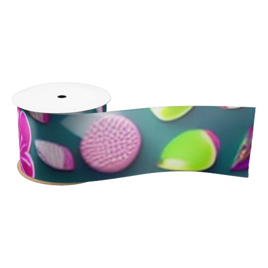 キャンディスウィートピンクグリーン白マルチキャンディ サテンリボン (リール)