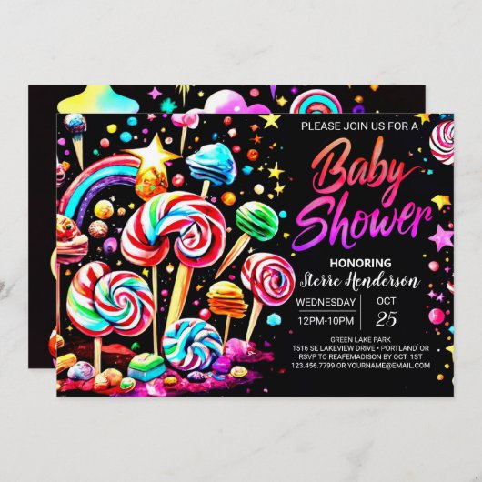 キャンディスウィートワンダーランドベビーシャワー 招待状 (正面/裏面)