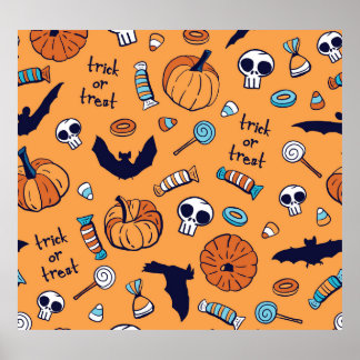 キャンディスカルカボチャこうもりシームレスパターン。 ポスター