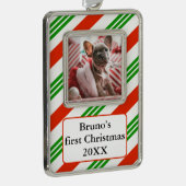 キャンディストライプのケインペットの最初の写真 シルバープレートフレームオーナメント (右)