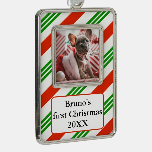 キャンディストライプのケインペットの最初の写真 シルバープレートフレームオーナメント (右)