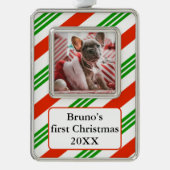 キャンディストライプのケインペットの最初の写真 シルバープレートフレームオーナメント (正面)