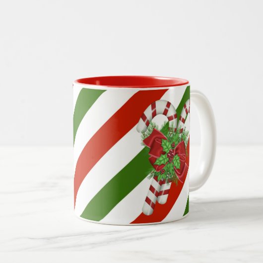キャンディストライプのケーンクリスマスツートーンコーヒーマグ ツートーンマグカップ (正面右)