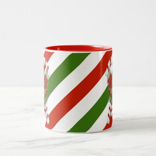 キャンディストライプのケーンクリスマスツートーンコーヒーマグ ツートーンマグカップ (中央)