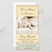 キャンディストライプのフォトカード：女の子 案内状 (正面/裏面)