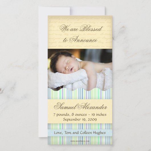 キャンディストライプのフォトカード：男の子 案内状 (正面)