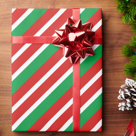 キャンディストライプクリスマスレッドグリーンホワイト ラッピングペーパー