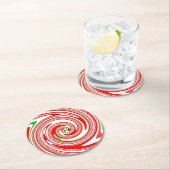 キャンディストライプケインのクリスマスレッド白グリーン ラウンドペーパーコースター (インサイチュ)