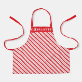 キャンディストライプケインのクリスマス名 エプロン (正面)