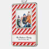 キャンディストライプケインカスタム家族写真 シルバープレートフレームオーナメント (左)