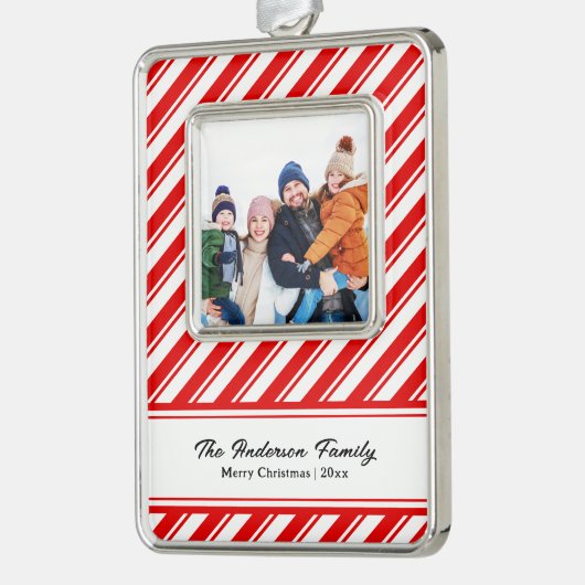 キャンディストライプケインカスタム家族写真 シルバープレートフレームオーナメント (左)