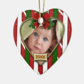 キャンディストライプケイン写真テンプレート セラミックオーナメント (左)