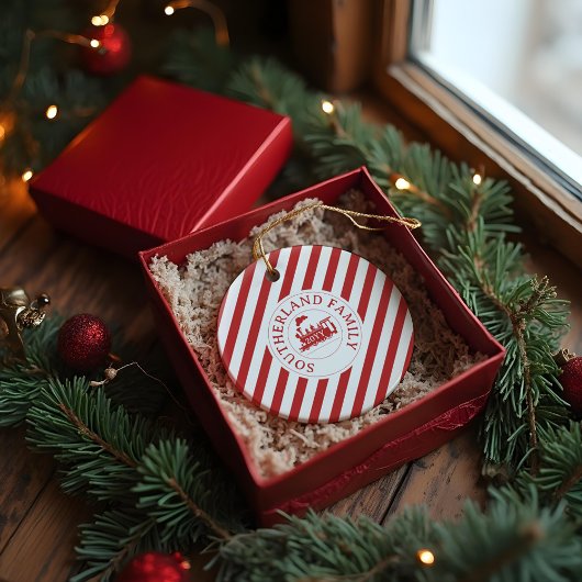 キャンディストライプケイン北極表現家族の写真 セラミックオーナメント